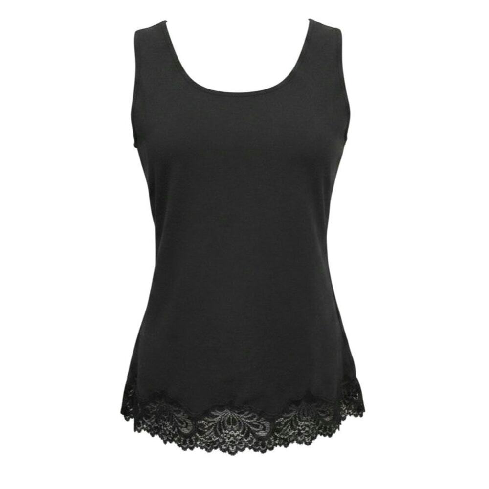 Coldwater Creek Black Cotton Lace Hem Sleeveless Tank Top Stretch Medium Boho